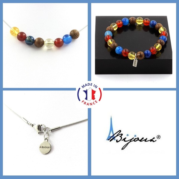 Steine Und Mineralien. Schmuckset Armband Halskette Perlen Holz + Rote Achat +-image