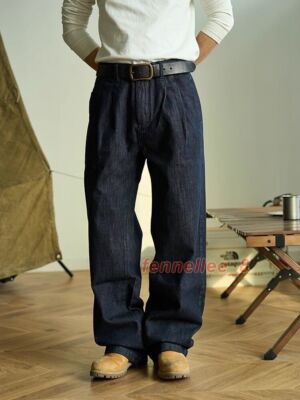 Men Classic Denim American Retro Loose Casual Straight Jeans 100% Cotton  Trouser
