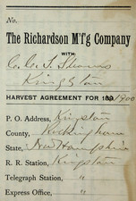 Buckeye Mower Richardson Farm Implements Salesman Agreement Territory Stock 1900