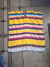 Used Mexican Poncho One Size Serape Blanket Fringe Knit 36" Tall