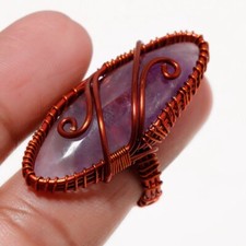 African Amethyst Gemstone Copper Ring Handcrafted Wire Wrap Jewelry 7.75" o093
