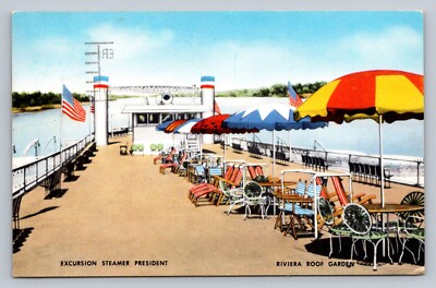 Postcard LA New Orleans Excursion Steamer President Riviera Roof Garden  E810