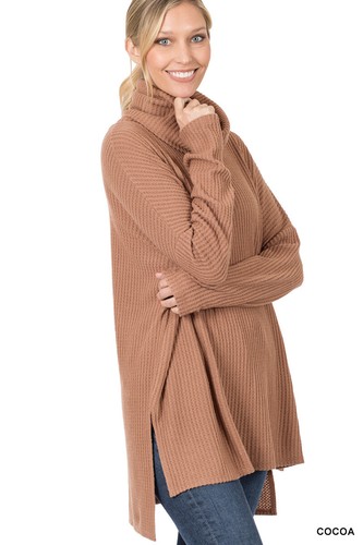 Women's Cowl Turtle Neck Brushed Thermal Waffle Knit Warm Top Oversized Sweater - Foto 6 di 15