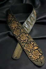 Guitar strap leather tooled all hand made in USA Roses 3" new colored SB