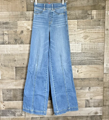 Spanx Womens Seamed Front Wide Leg Jeans Size XS Comfy Boho Blue Luxury Denim 04