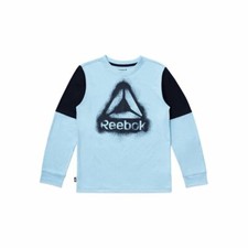 Reebok Big Boys Long Sleeve Color-block Tee Shirt - Gray - Blue - Black NWT