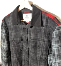 Woolrich Alaskan Melton Overshirt Checked Wool Mens L Italy Black Red Workwear 