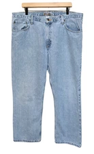 Eddie Bauer Mens Relaxed Fit Jeans Size 40x30 Light Wash Blue Distressed Hem