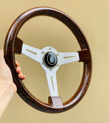NARDI Classic 350mm Steering Wheel Mahogany Wood with Brushed Aluminum Finish - Picture 8 of 8