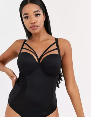 POUR MOI Träger abnehmbare Träger gepolsterter Body schwarz UK 32G BRANDNEU