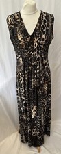 bpc Sleeveless Animal Print Maxi Dress Brown V Neck Women