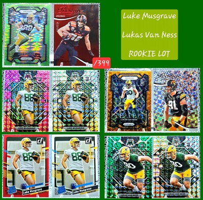   2022-23 Prizm, Mosaic Luke Musgrave & Lukas Van Ness Packers CLEAN Rookie Lot