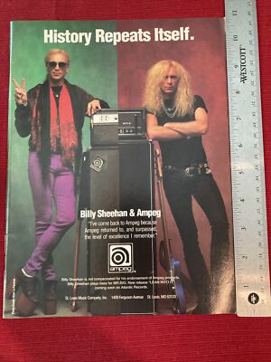 Mr. BIG Bassist Billy Sheehan for Ampeg Amps 1991 Print Ad - Great to Frame!