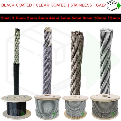 GALVANISED STEEL WIRE ROPE  STAINLESS CLEAR BLACK COATED  LIFTING METAL CABLE