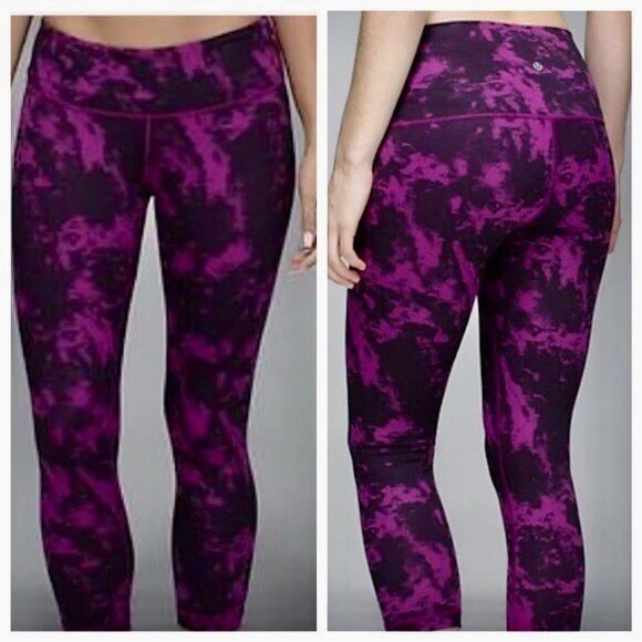 Lululemon, Wunder Under Pink Tie Dye Cropped Leggings, Size 6