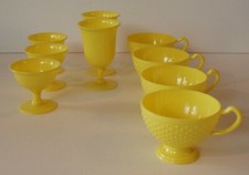Nine Piece Yellow Plastic Toy Cups  Glasses, Flower and Hobnail Patterns 5