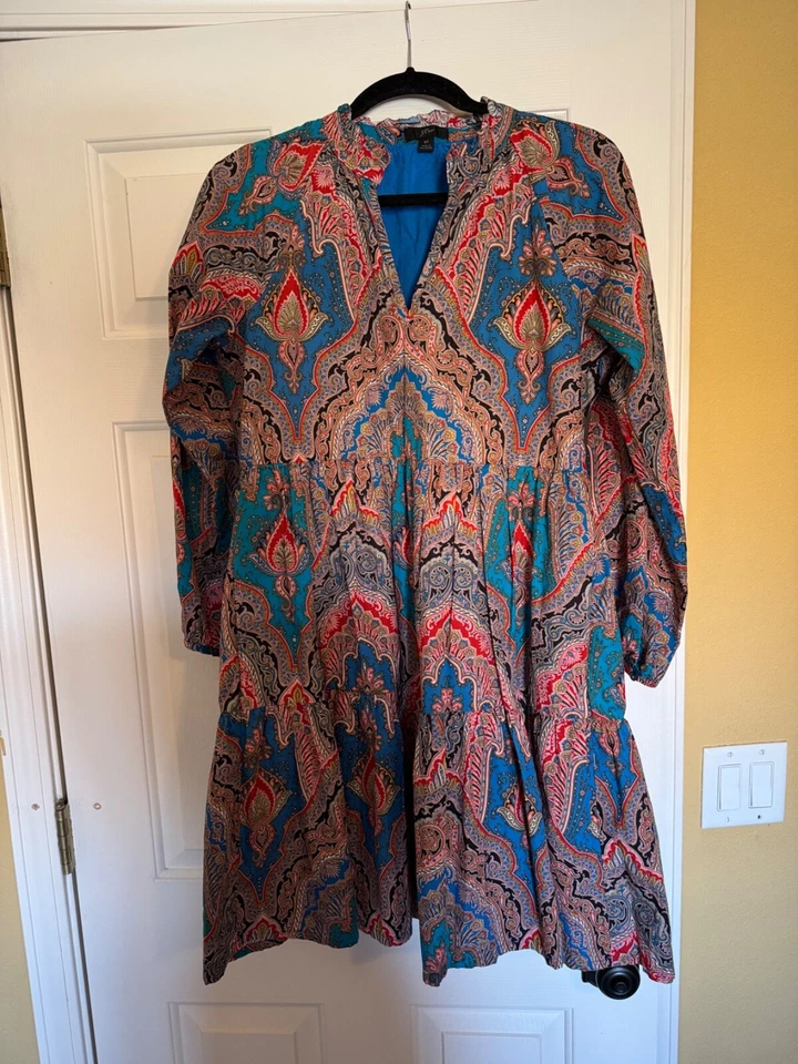 J. Crew Tiered Dress Poplin Rebecca Ratti Mediterranean Holiday Paisley - Image 2 of 4