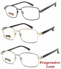 Progressive Reading Glasses 3 Strengths in 1 Reader Metal Frame Spring Temples