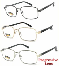 Progressive Reading Glasses 3 Strengths in 1 Reader Metal Frame Spring Temples