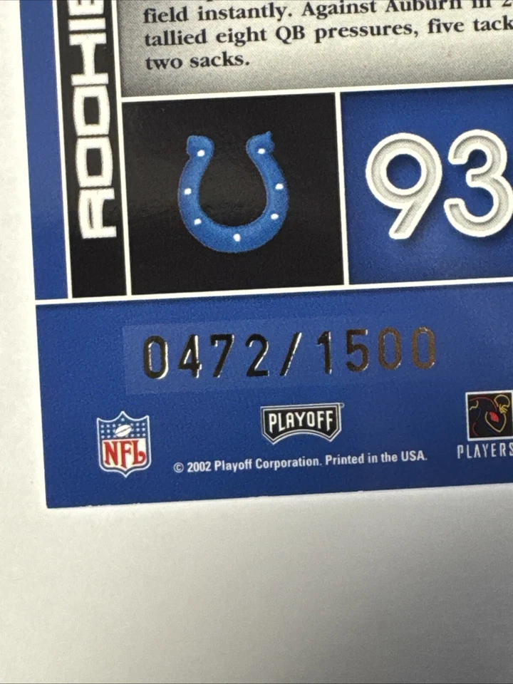 2002 Absolute #182 Dwight Freeney Rookie RC 472/1500 Indianapolis Colts - Image 3 of 3