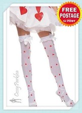 DR-3 Opaque Knee High w/ Bows Black White Queen of Heart Costume Stockings