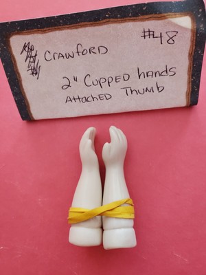 Vintage 2'' Porcelain Arms for Antique China or Parian Head Doll Cupped Hands