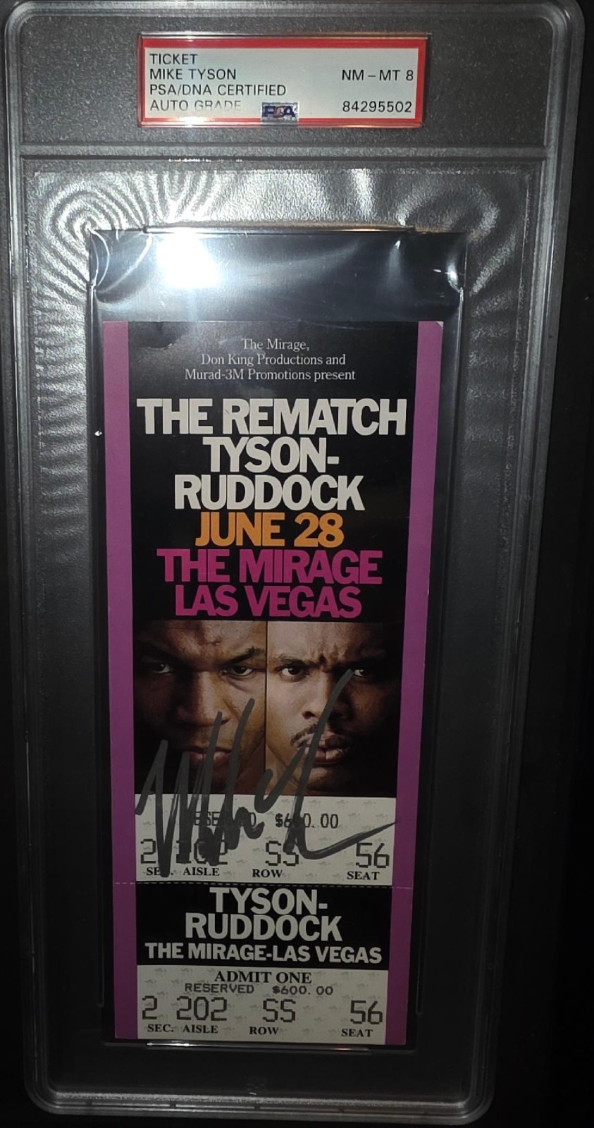 Mike Tyson vs Ruddock Framed: Tyson signed Ticket PSA8, Ruddock Index card view 2