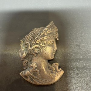 Vintage Cameo Brooch Pin Classical Goddess Portrait Bronze art deco silver