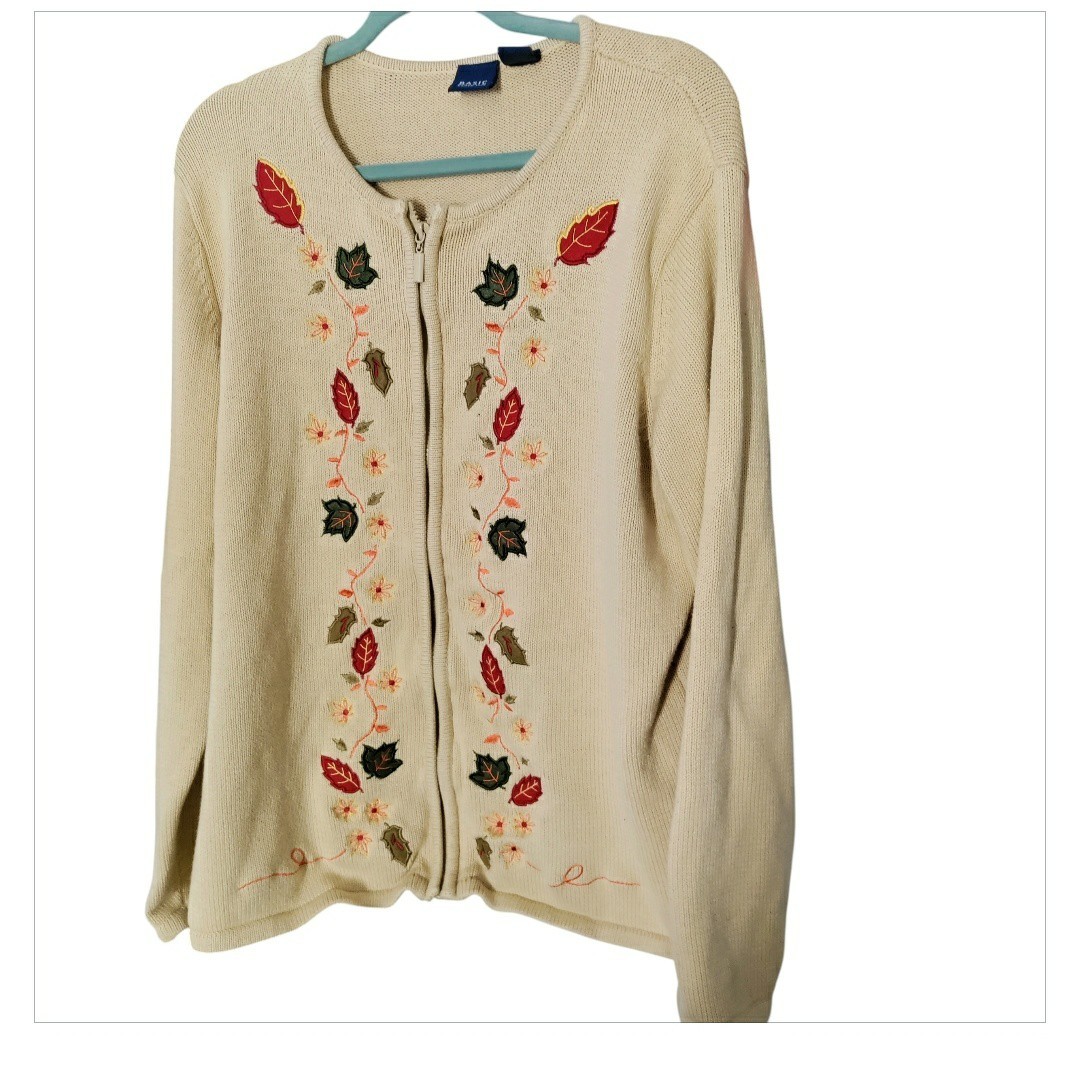 VTG Basic Editions Knit Sweater Full Zip Fall Lea… - image 1