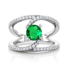 1.35 Ct Round Green Simulated Emerald 925 Sterling Silver Swirl Ring