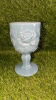 RARE VTG Madonna Inn Aqua Blue Opaque Glass Wild Rose Goblet