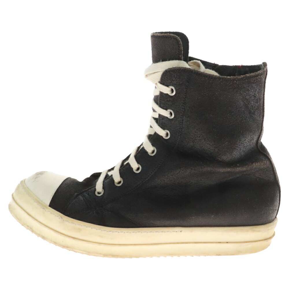 靴 rick owens ramones leather high cut 43 Rick Owens Ramones Leather Black/Milk Sneakers SS23 Size 43