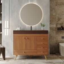 36" Freestanding Bathroom Vanity with Faux Marble Top, Ceramic Sink, 5 Drawers