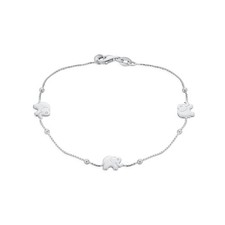Delicate Elephant Bracelet with Lucky Animal Charms and Beads Silver 7.5 Inch