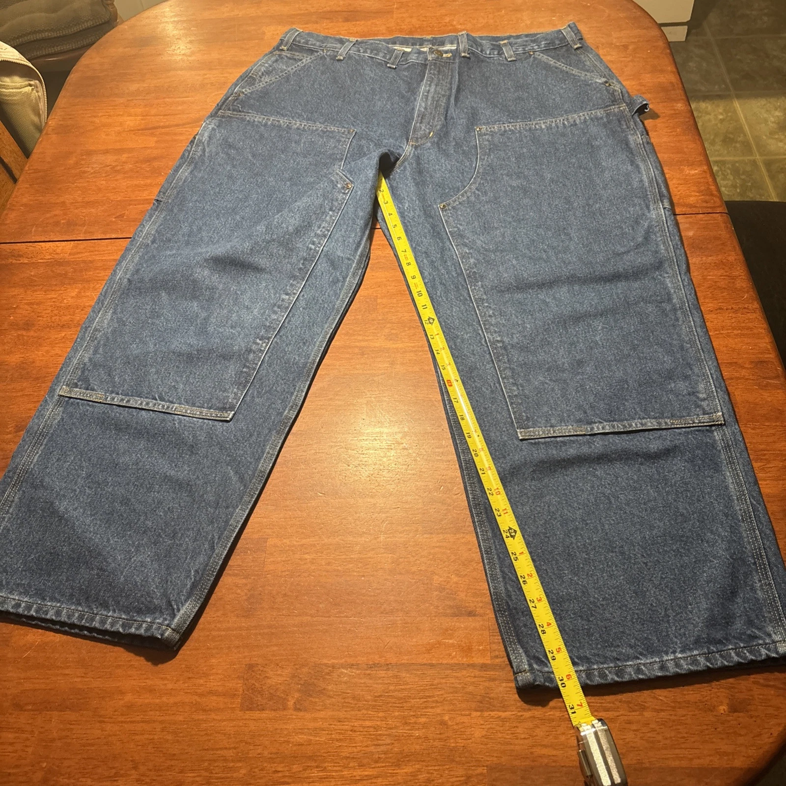 Carhartt Double Knee Front Denim Jeans 44x30 Blue B73 DST Loose Original Fit
