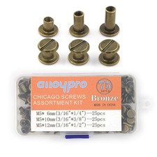 75 Sets Chicago Screws Assorted Kit 3 Sizes Bronze Leather Rivets 1/4 3/8 1/2...