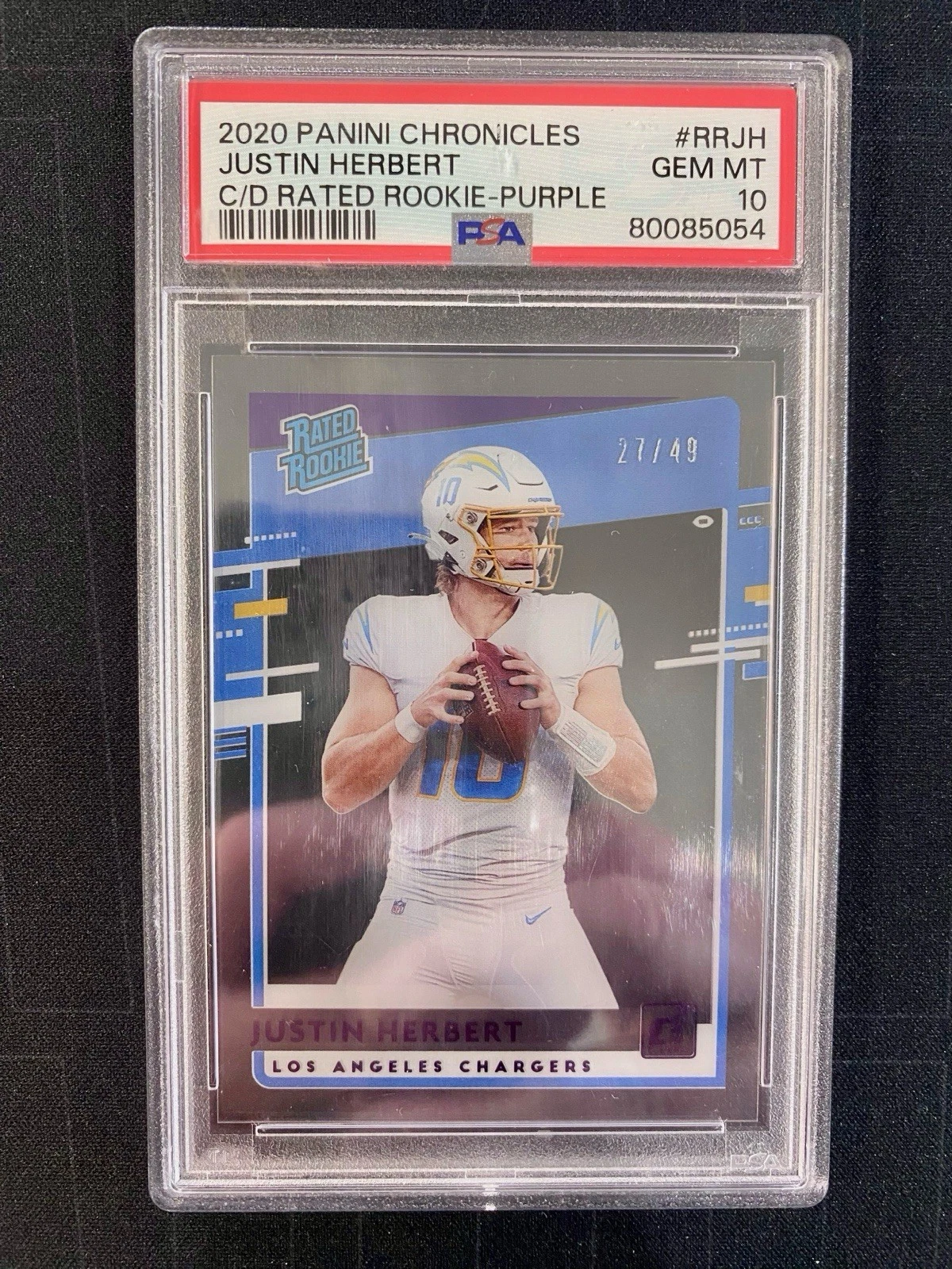 Justin Herbert Panini Chronicles Clearly Donruss Rated Rookies #RRJH Purple