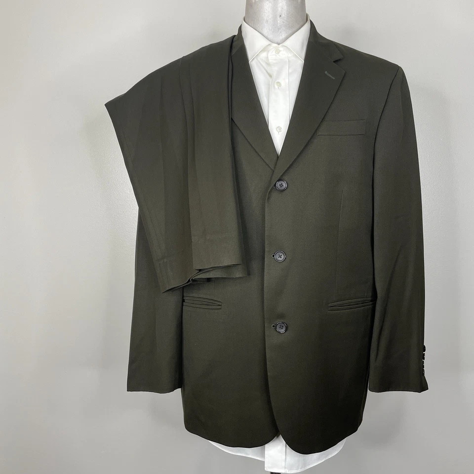 Костюм мужской Geoffrey Beene 2 предмета 42R 44R 38x31 зеленый однотонный шерстяной с тремя пуговицами - Изображение 2 из 4