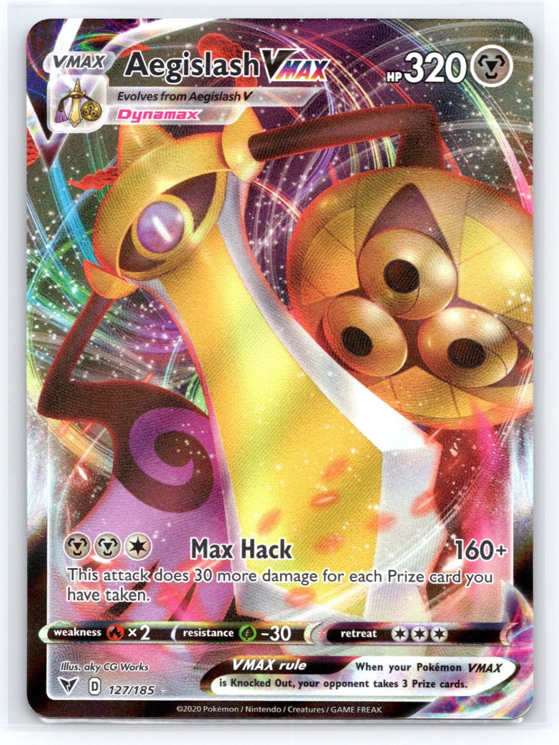 Pokemon NM Holo Aegislash VMAX 127/185 Ultra Rare SWSH04: Vivid Voltage