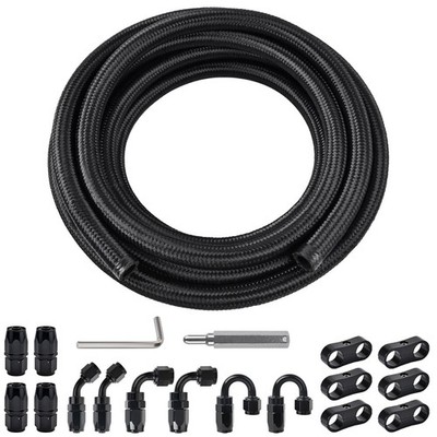 10FT Nylon E85 PTFE Fuel Line Braided Fuel Hose Fitting Hose Kit 10AN-AN10