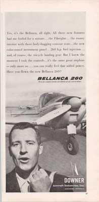 Downer Bellanca 260 Vintage 1959 Print Ad Aircraft Aviation Plane