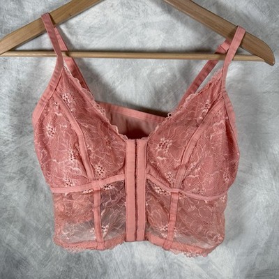 Colsie Corset Bralette Womens LARGE Coral Peach Front Close Top Wireless