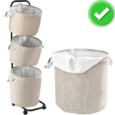 3-tier laundry basket, mobile laundry rack with wheels.
