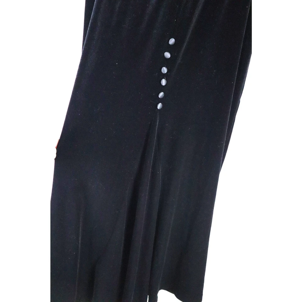 Vintage 90s ALEX Evening Skirt Black Velvet Whimsigoth 10 Back Buttons Maxi Long - Image 3 of 4
