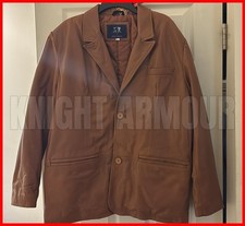 Men's Real Leather Blazer Genuine Tan Brown Soft Lambskin Two Button Coat Jacket