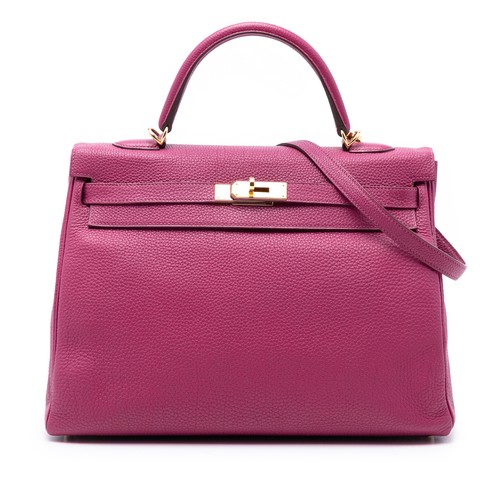 Hermès Togo Kelly II Retourne 35 Pre-Loved Satchel Magenta