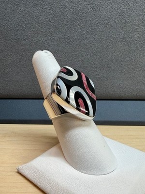 JAY KING Mine Finds Sterling Silver Onyx w/ MOP & Coral Inlay Shield Ring Size 7