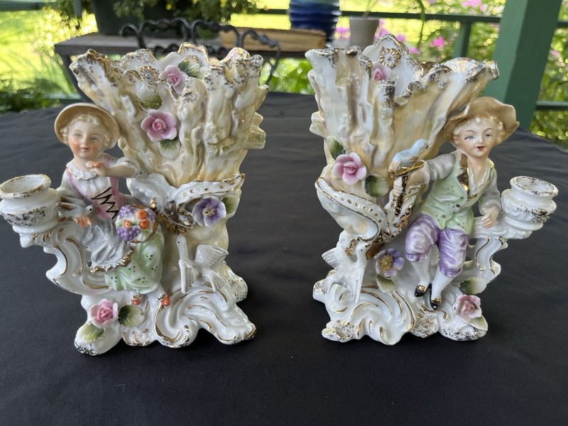 Vintage  Porcelain Hand Painted Floral Taper Candle Holders no chips or cracks