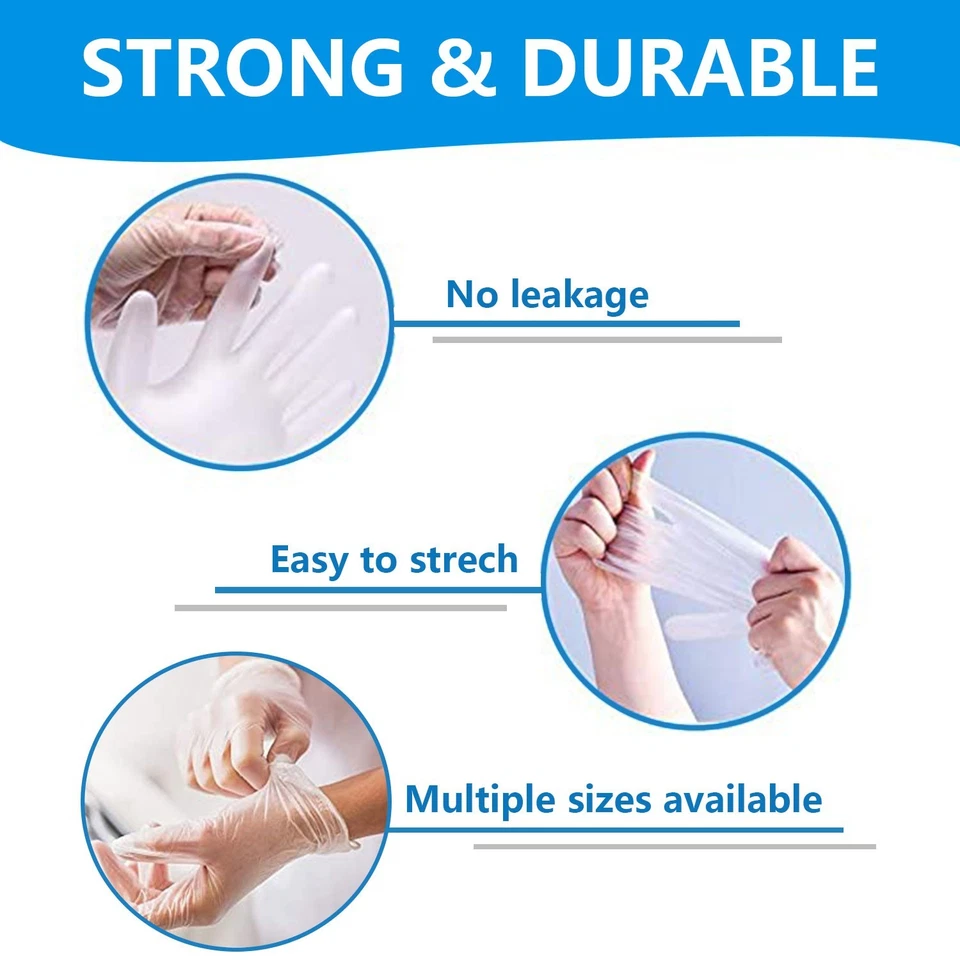 1000pc Clear Vinyl PVC Food Service Disposable Gloves Powder Free S/M/L/XL Size - Image 3 of 4