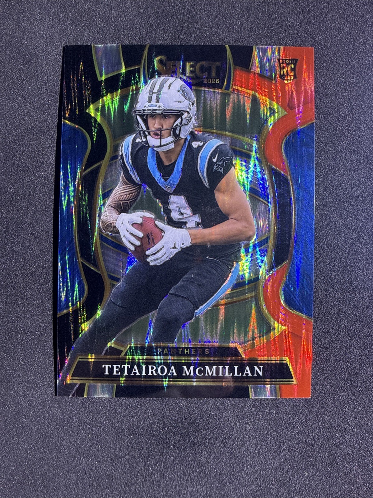 2025 Panini Select Tetairoa McMillan #44 Rookie Black and Red Prizm Shock RC